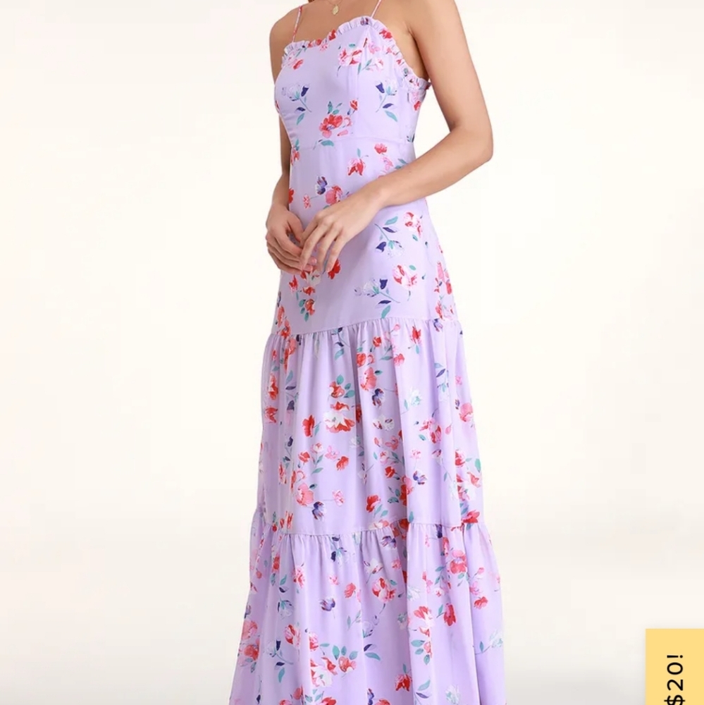 LULUS MELISSA LAVENDER FLORAL TIERED MAXI DRESS
